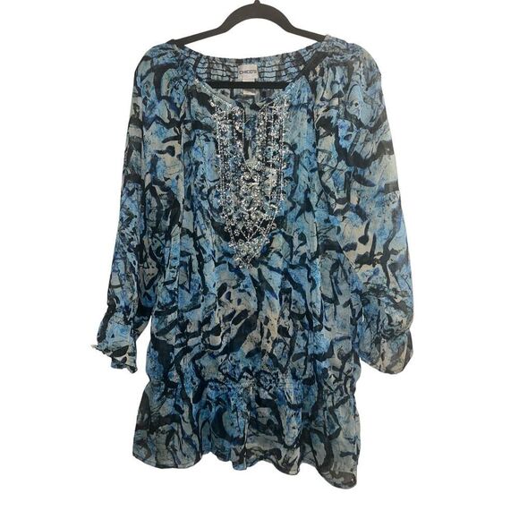✨Chico’s Sheer Blue Embellished Elastic Sz 3X Blouse✨ - Picture 5 of 10